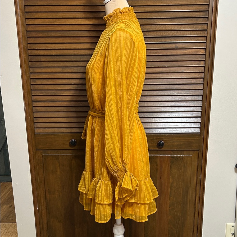 NWT Lulu's Mustard Gold Long Sleeve Ruffled Dress Size S - Picture 2 of 8